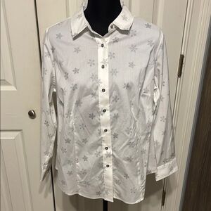 Talbots Plus Petite Perfect Shirt Silver Snowflakes